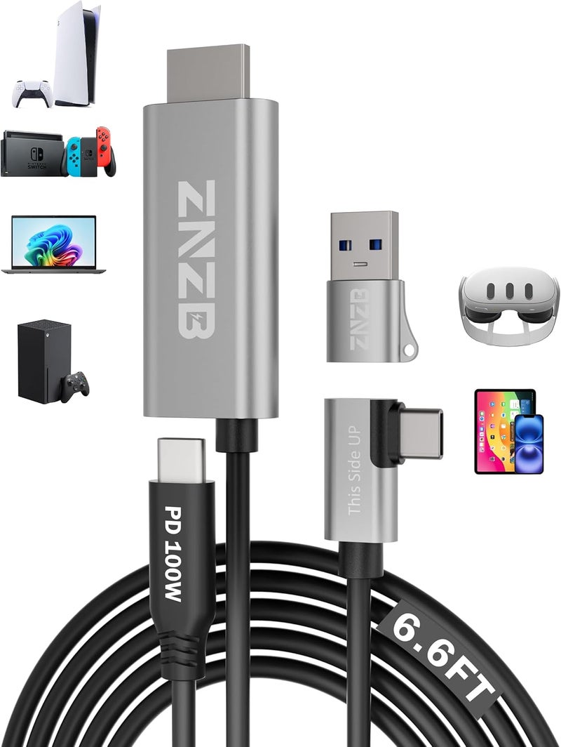 ZNZB بطاقة التقاط الفيديو مع PD 100W لـ Meta Quest 2/3/3s، محول HDMI إلى USB C/USB A 1080P@60FPS للبث المباشر وتسجيل الفيديو والصوت للألعاب، بطاقة التقاط HDMI للكمبيوتر، سويتش، PS4/5، Xbox، كاميرا، OBS، VR - Image 1